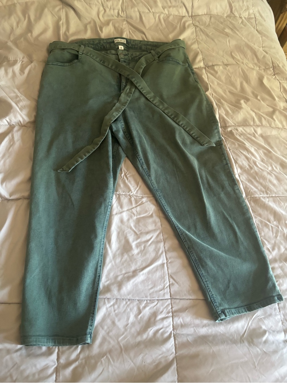 Ava & Viv Olive Green High-Rise Tie Belt Jeans